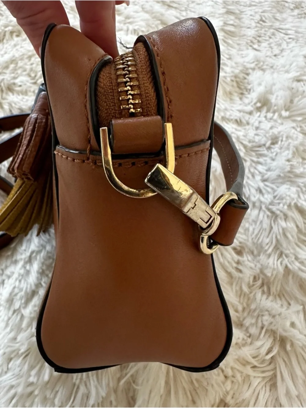 Rebecca Minkoff Mini Sofia Brown Leather Tassel Crossbody Bag Adjustable Strap